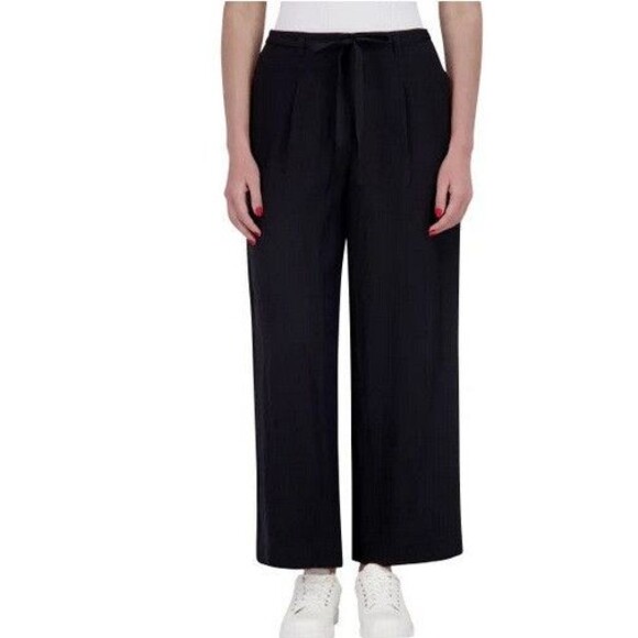 NWT DKNY Women's Wide Legged Pull On Drawstring Ankle Pants Black Size 12 - Picture 1 of 3